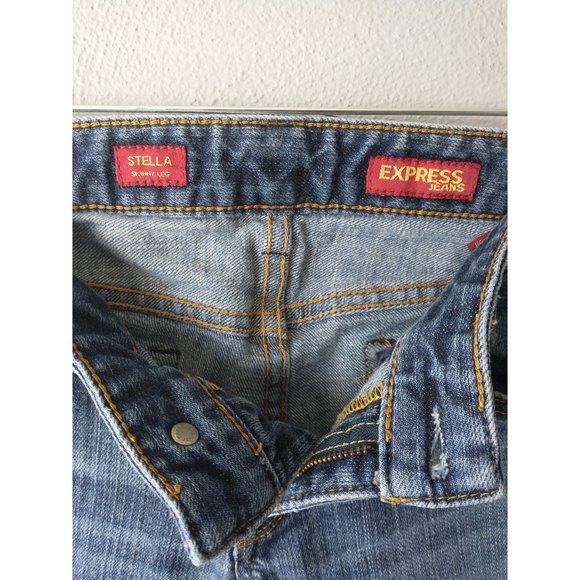 Express Skinny Jeans Women’s Size 0 Blue Medium Wash Embroidered Pockets - Picture 4 of 8